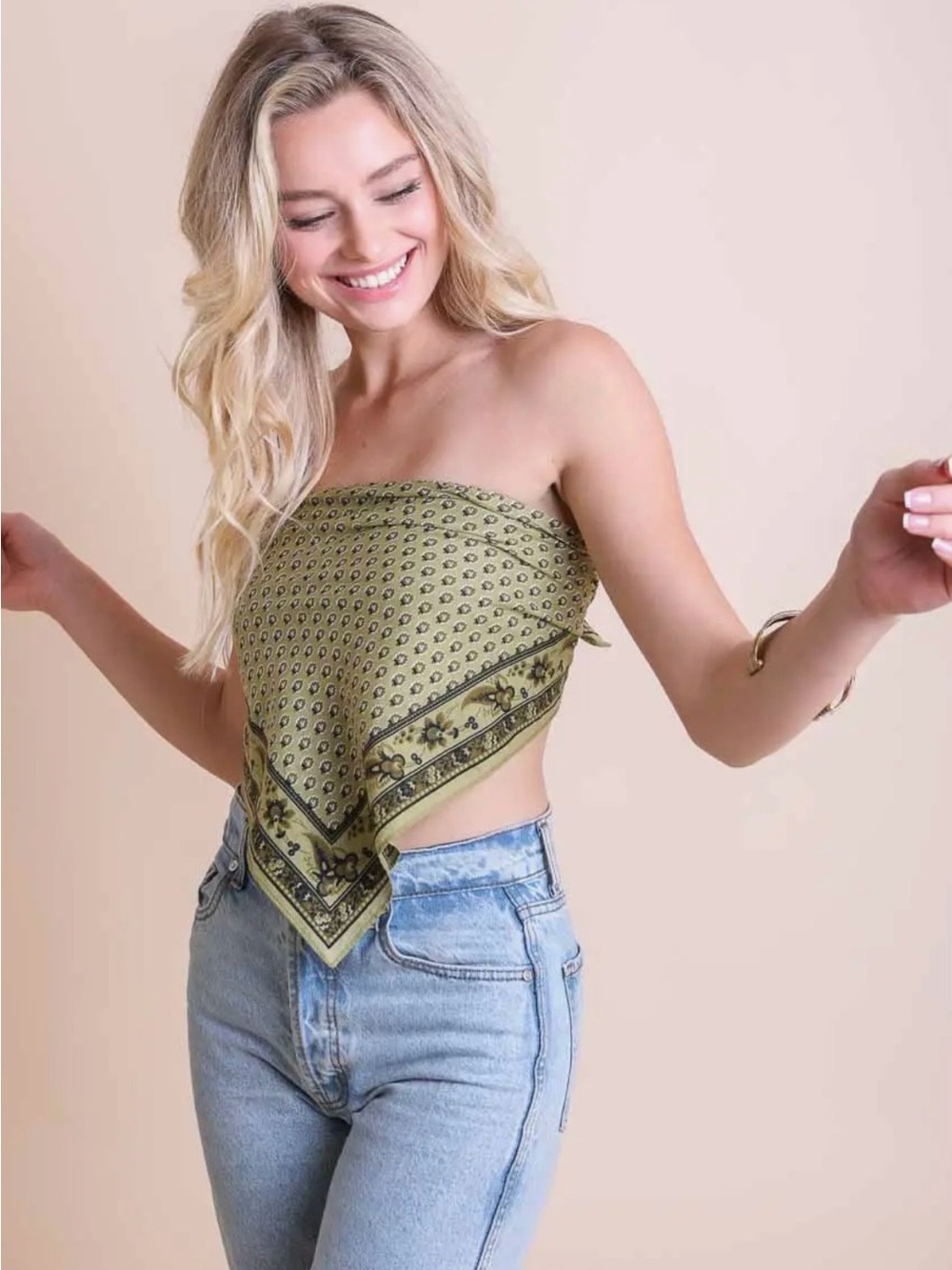 Olive Green Bandana Crop Top - Women New with Tags